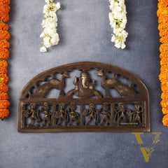 Superfine Brass Ganesha Wall Hanging with Peacocks and Tribal art - 13.5 inch wide