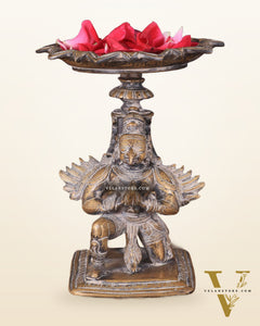 Superfine Brass Garuda Aasan Lamp - rustic tone - 6.5" Tall