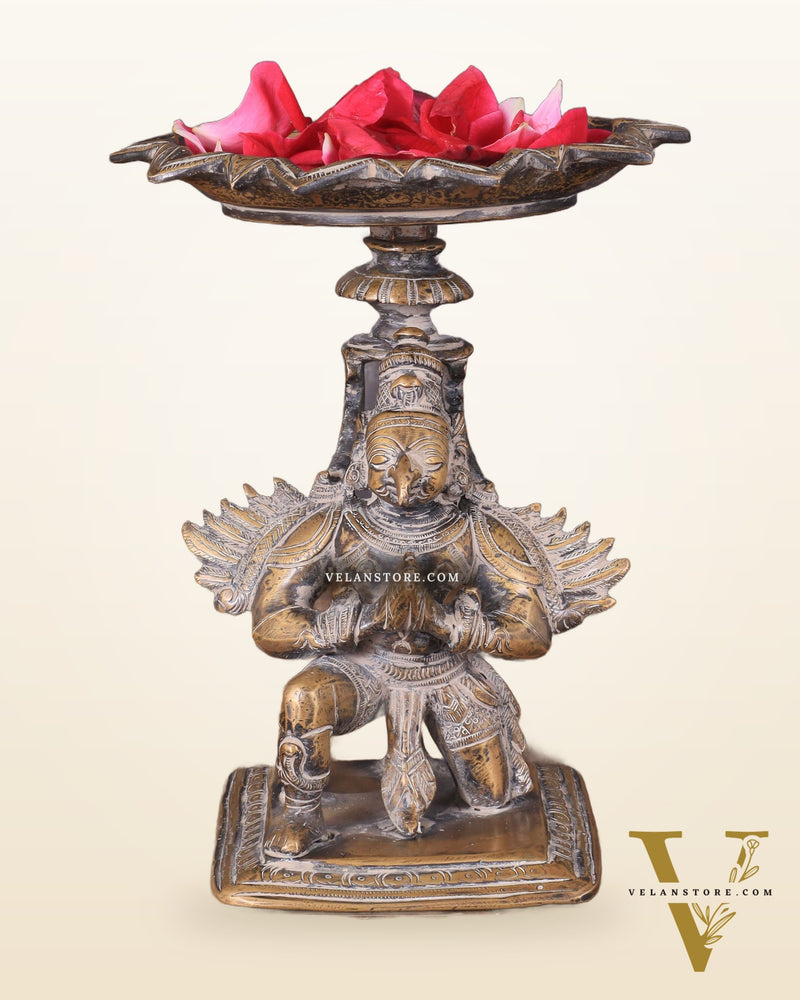 Superfine Brass Garuda Aasan Lamp - rustic tone - 6.5" Tall