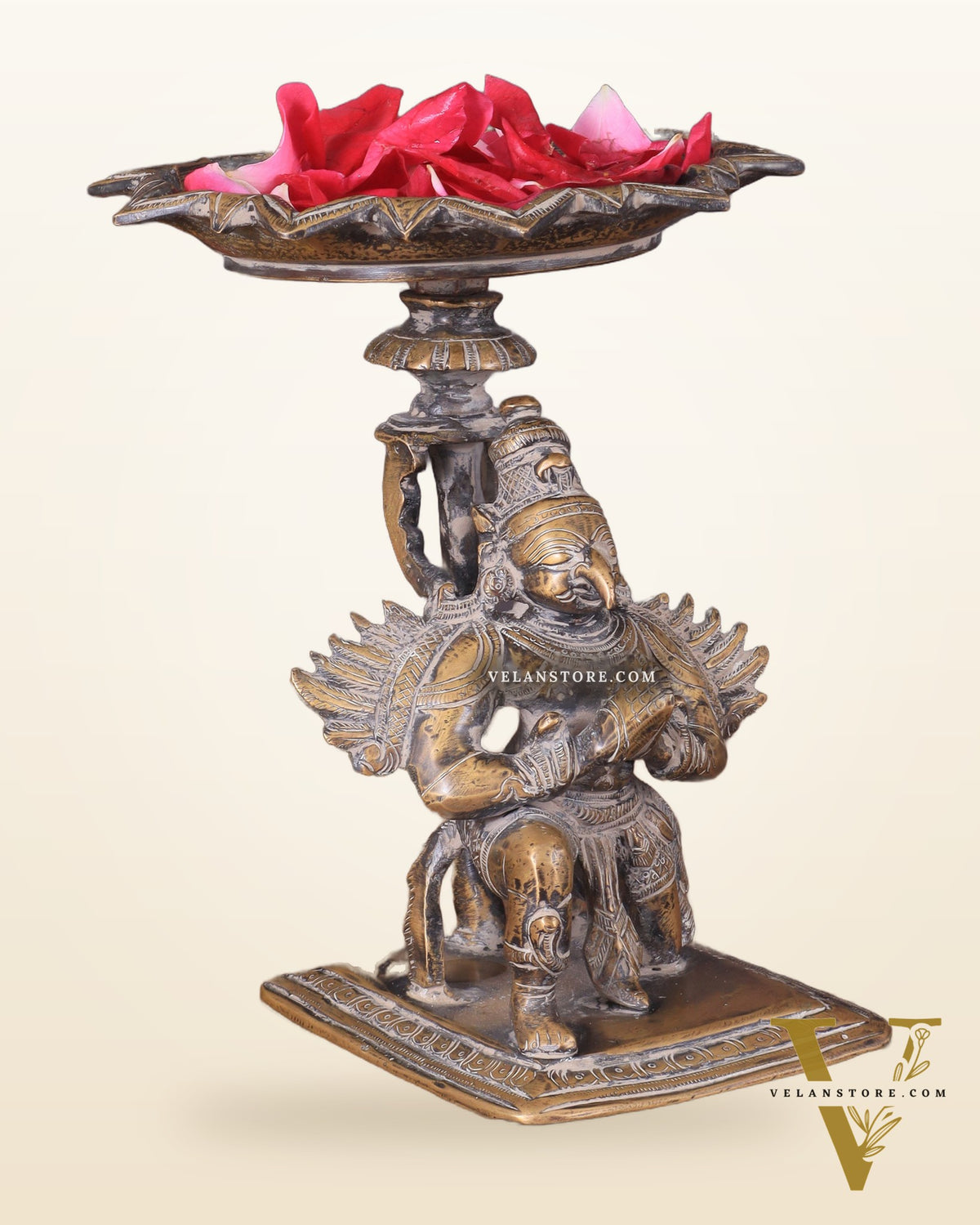 Superfine Brass Garuda Aasan Lamp - rustic tone - 6.5" Tall