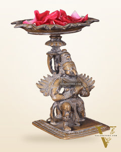Superfine Brass Garuda Aasan Lamp - rustic tone - 6.5" Tall