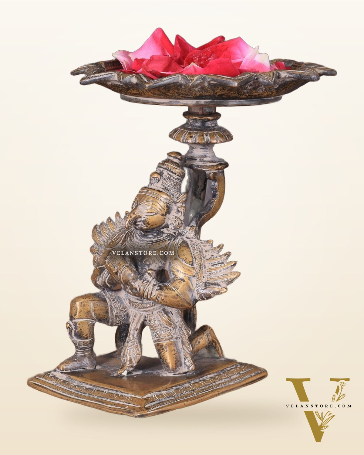 Superfine Brass Garuda Aasan Lamp - rustic tone - 6.5" Tall