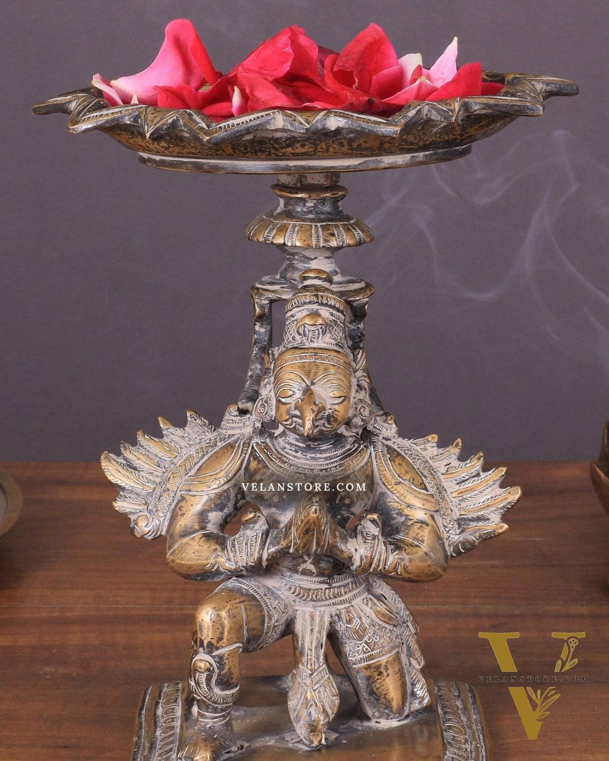 Superfine Brass Garuda Aasan Lamp - rustic tone - 6.5" Tall