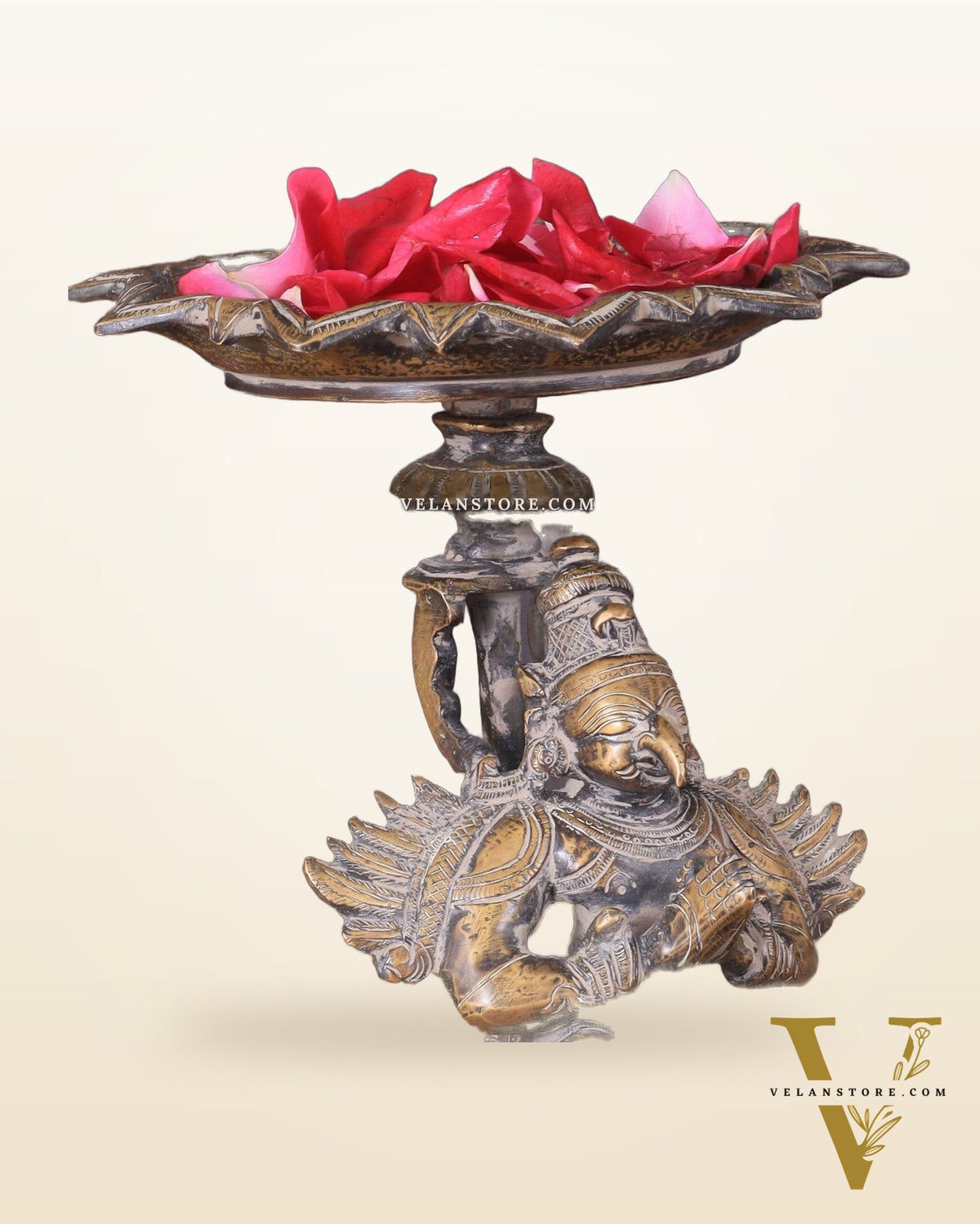Superfine Brass Garuda Aasan Lamp - rustic tone - 6.5" Tall