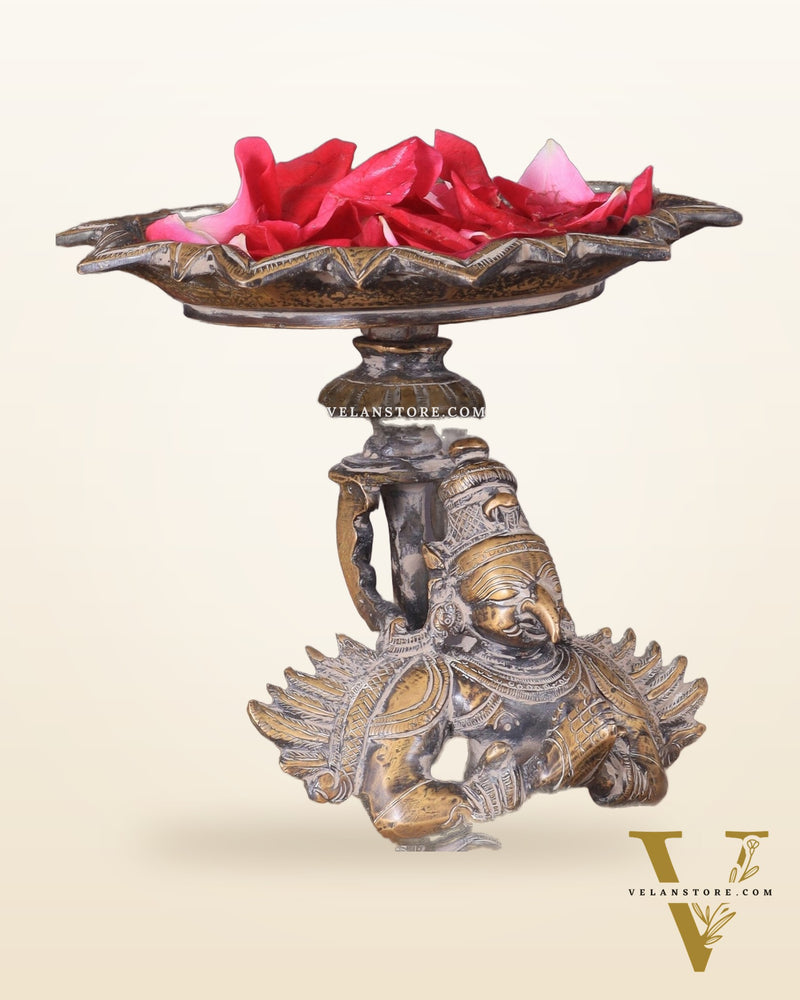 Superfine Brass Garuda Aasan Lamp - rustic tone - 6.5" Tall