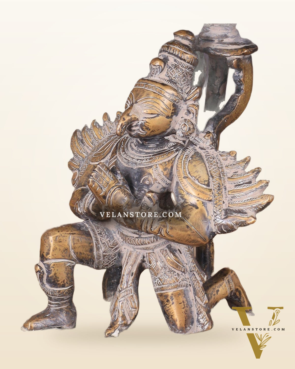 Superfine Brass Garuda Aasan Lamp - rustic tone - 6.5" Tall