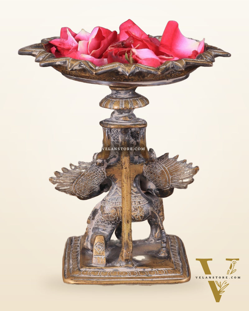 Superfine Brass Garuda Aasan Lamp - rustic tone - 6.5" Tall