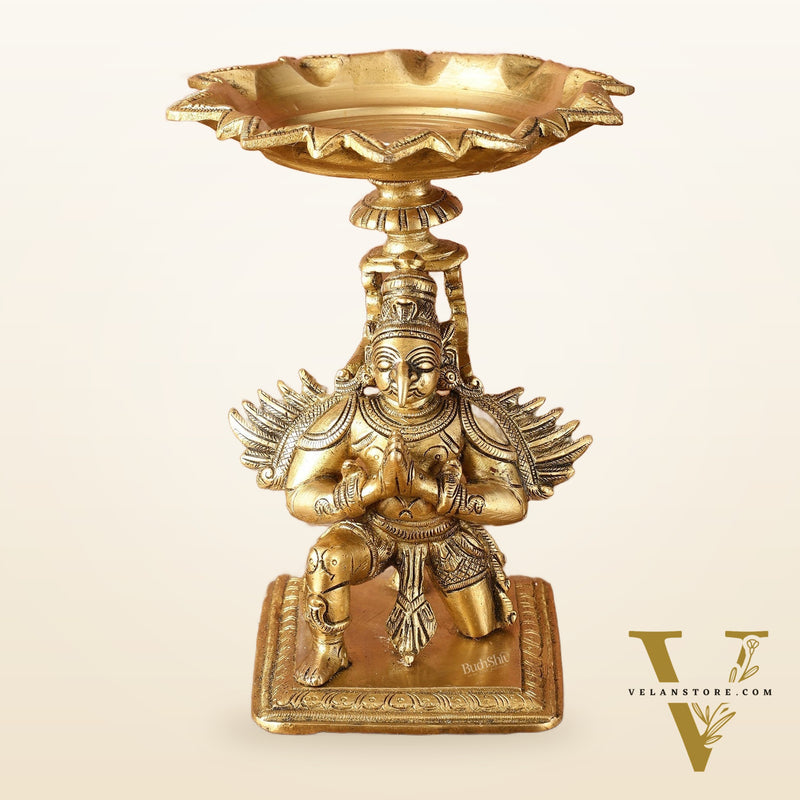 Superfine Brass Garuda Aasan Lamp - Vintage Polish - 6.5" Tall