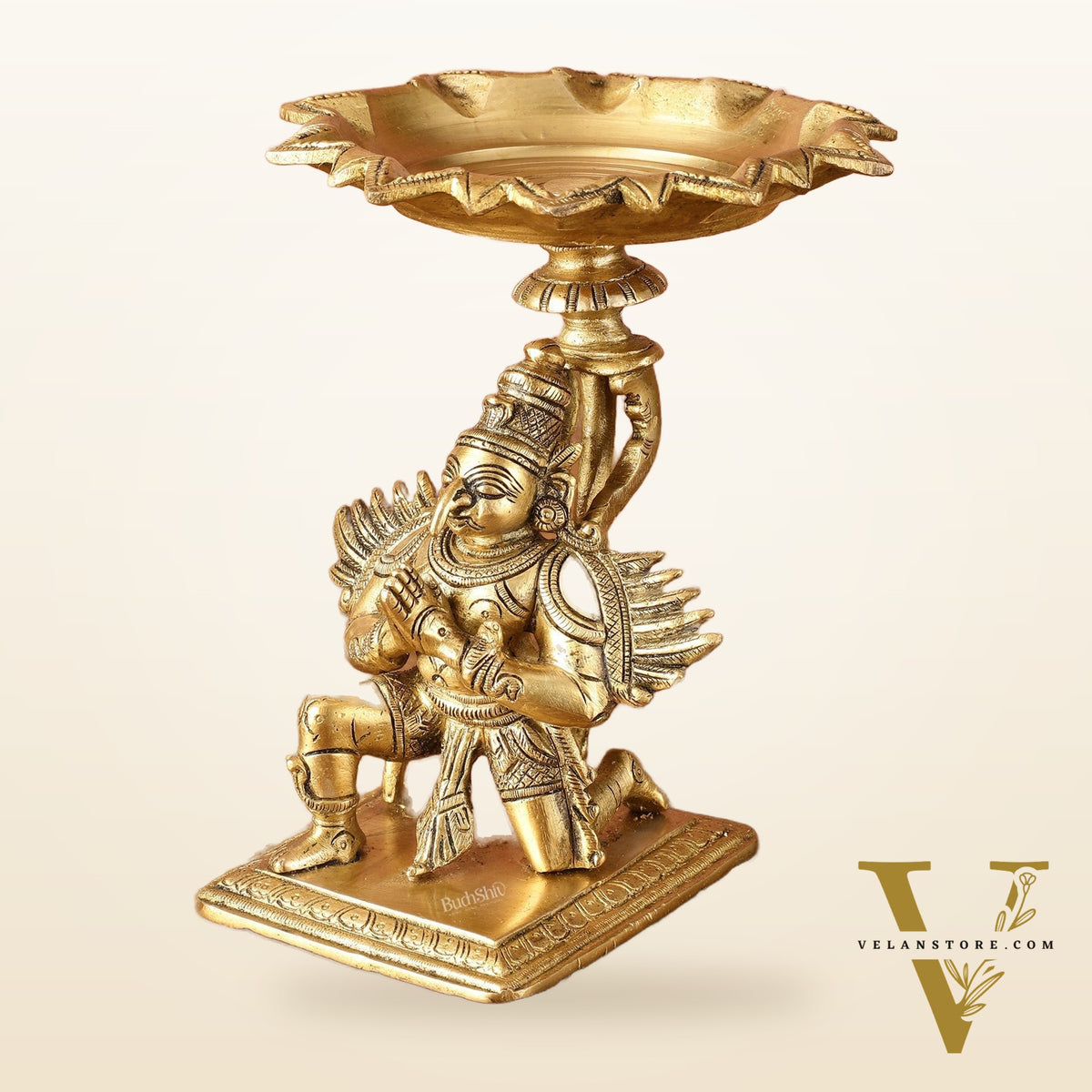 Superfine Brass Garuda Aasan Lamp - Vintage Polish - 6.5" Tall