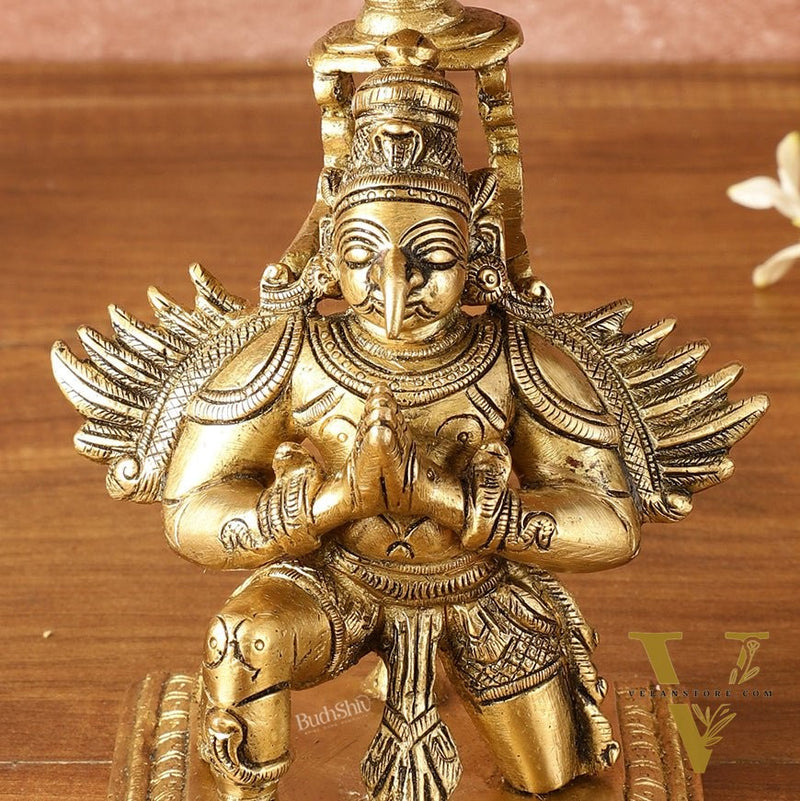 Superfine Brass Garuda Aasan Lamp - Vintage Polish - 6.5" Tall