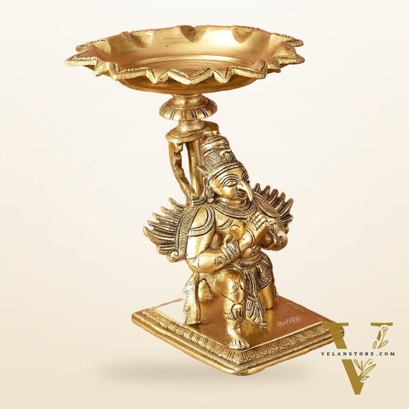 Superfine Brass Garuda Aasan Lamp - Vintage Polish - 6.5" Tall