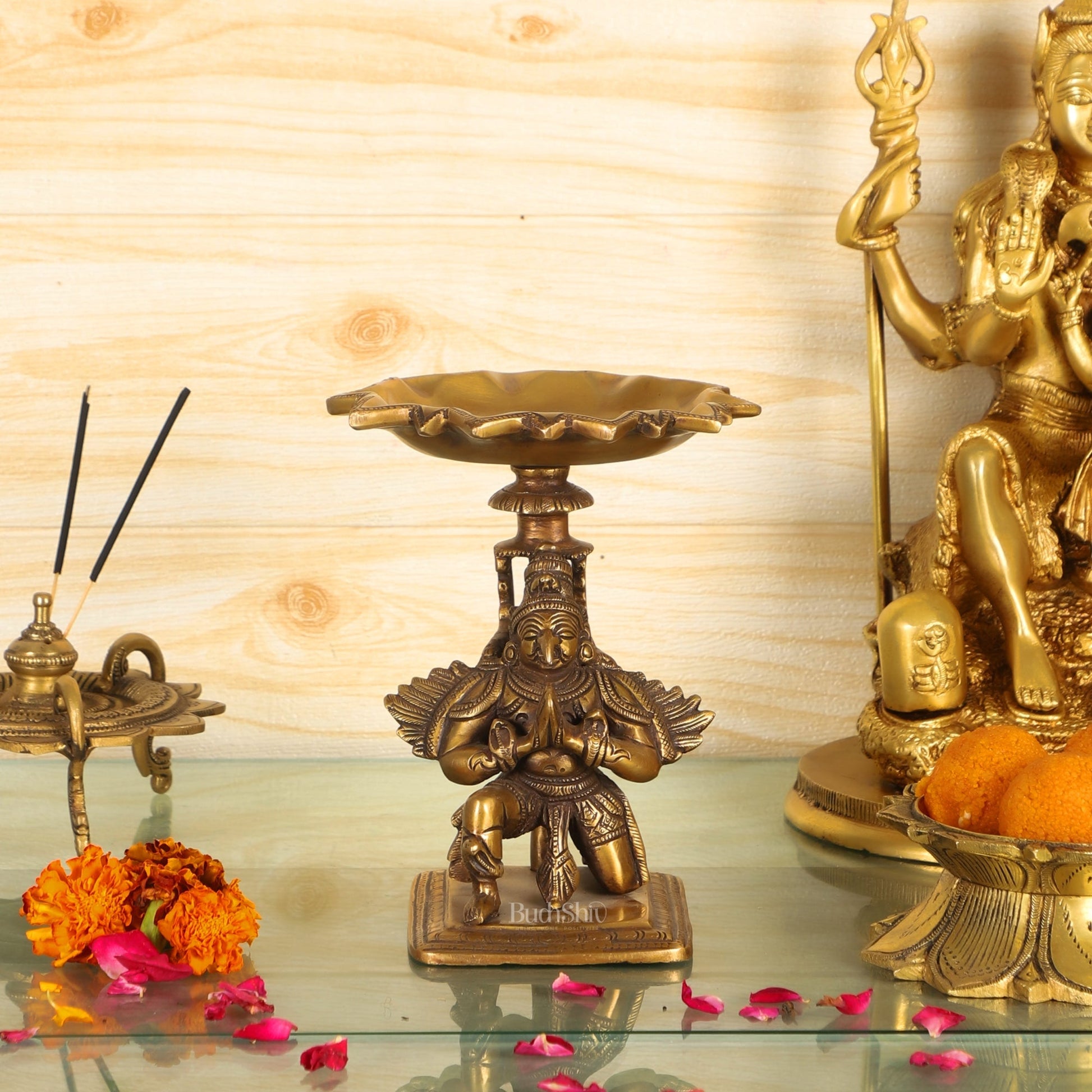 Superfine Brass Garuda Lamp or Garuda aasan Antique Candle Holder 6.5"