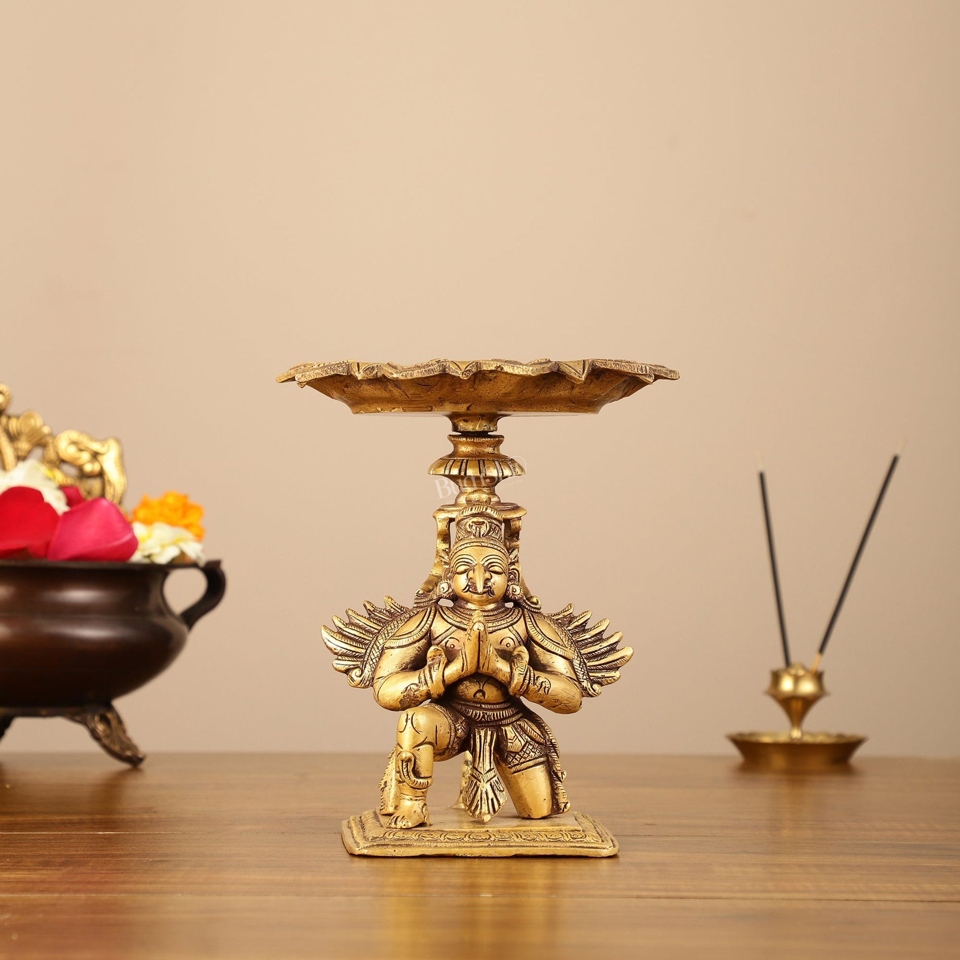 Superfine Brass Garuda Lamp or Garuda aasan - Candle Holder 6.5"