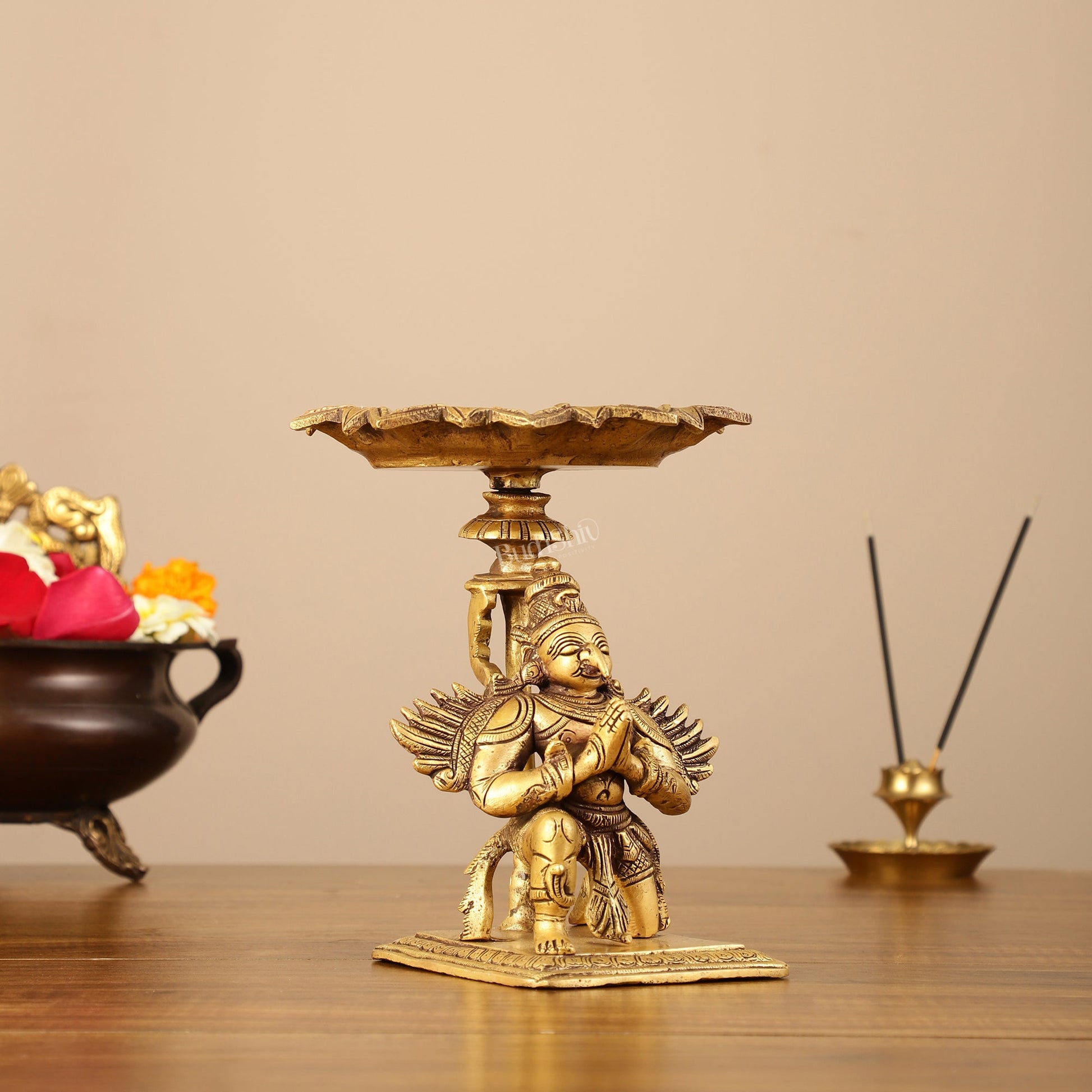 Superfine Brass Garuda Lamp or Garuda aasan - Candle Holder 6.5"
