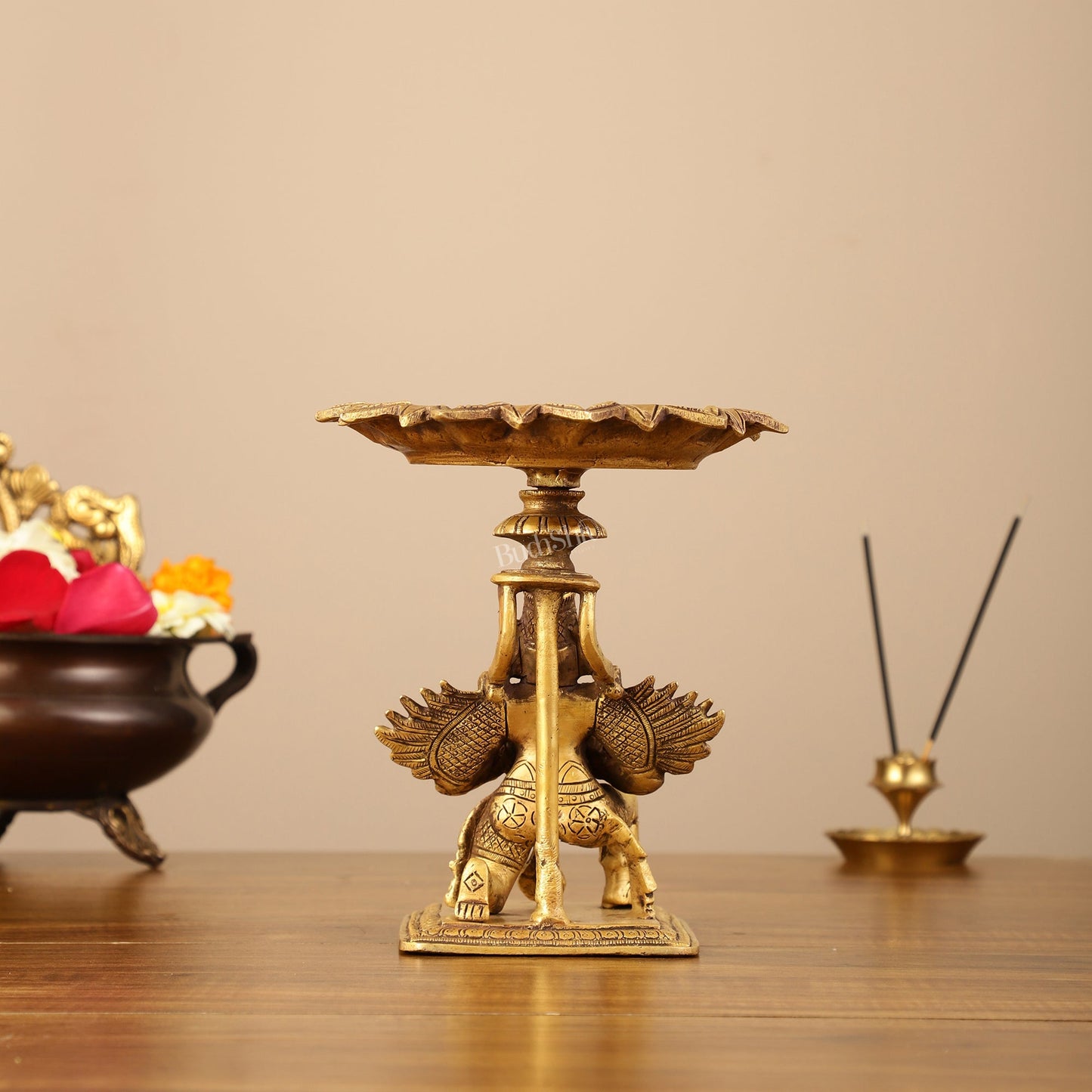 Superfine Brass Garuda Lamp or Garuda aasan - Candle Holder 6.5"