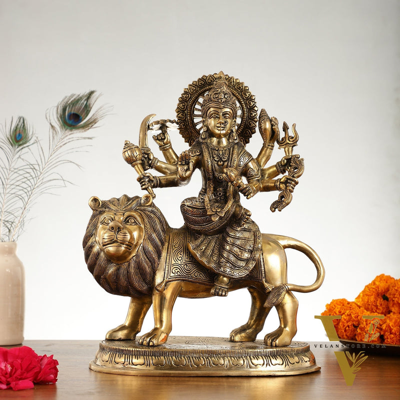 Superfine Brass Goddess Durga Idol - 14 Inch