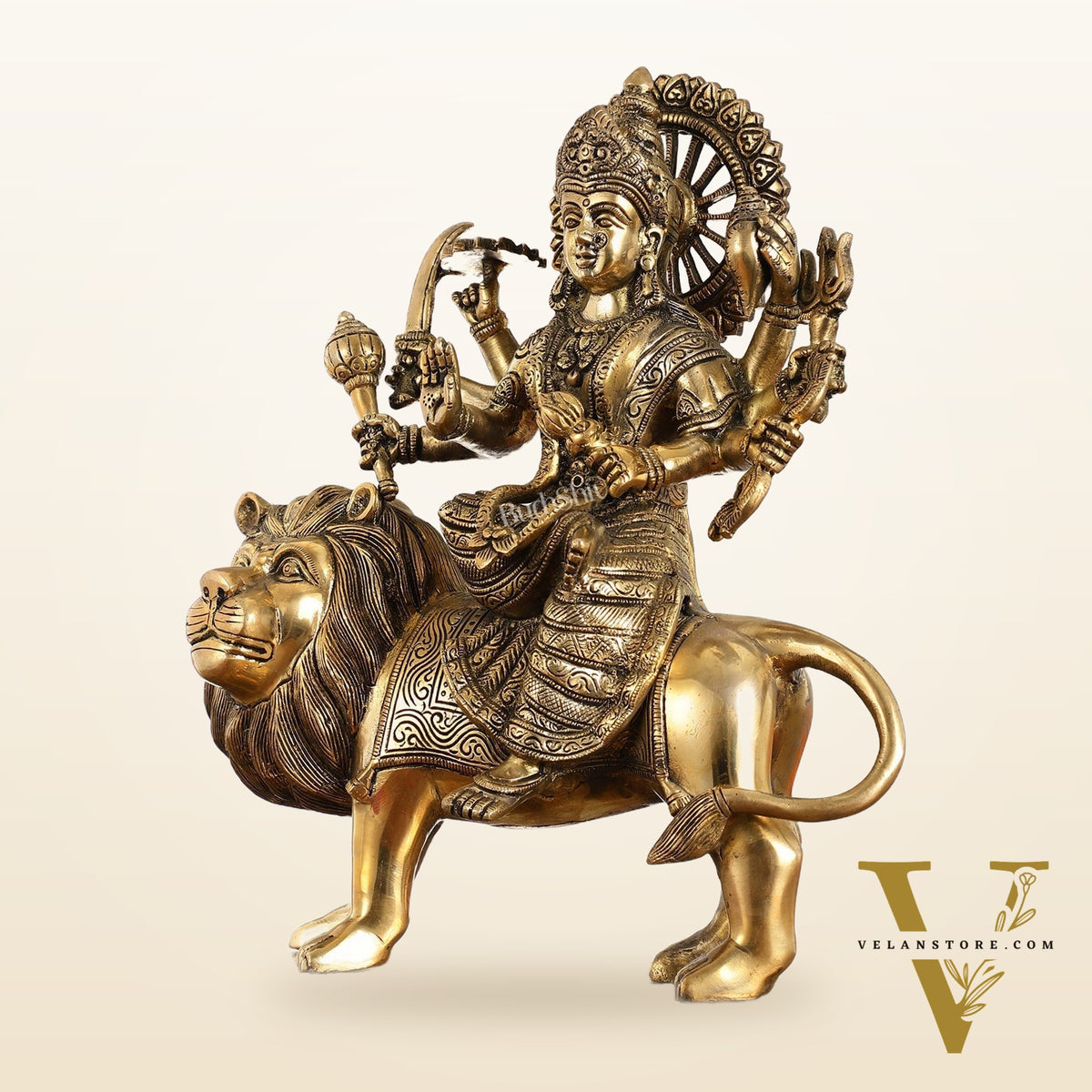Superfine Brass Goddess Durga Idol - 14 Inch