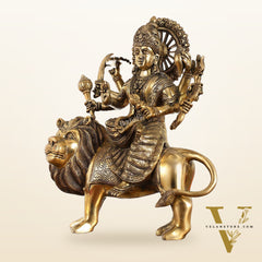 Superfine Brass Goddess Durga Idol - 14 Inch