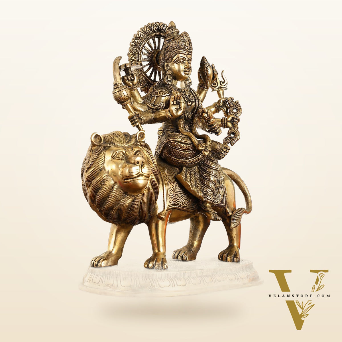 Superfine Brass Goddess Durga Idol - 14 Inch