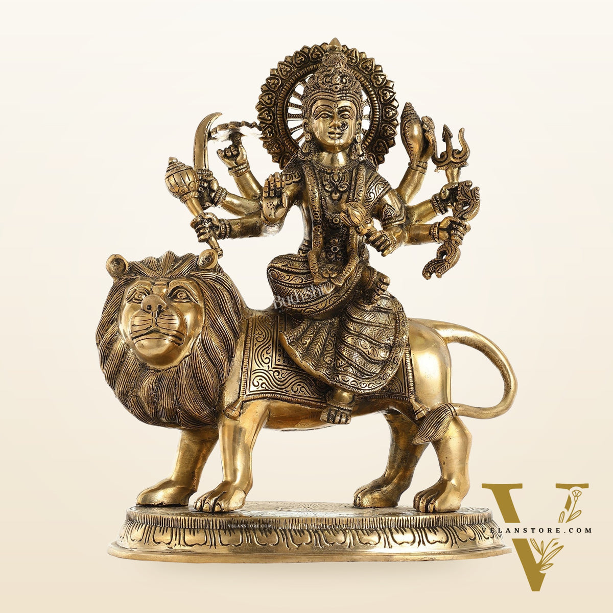 Superfine Brass Goddess Durga Idol - 14 Inch