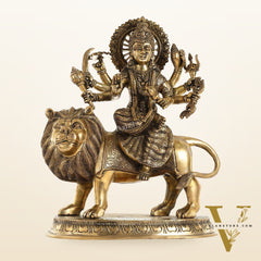 Superfine Brass Goddess Durga Idol - 14 Inch