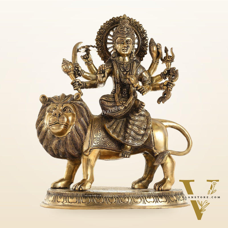 Superfine Brass Goddess Durga Idol - 14 Inch