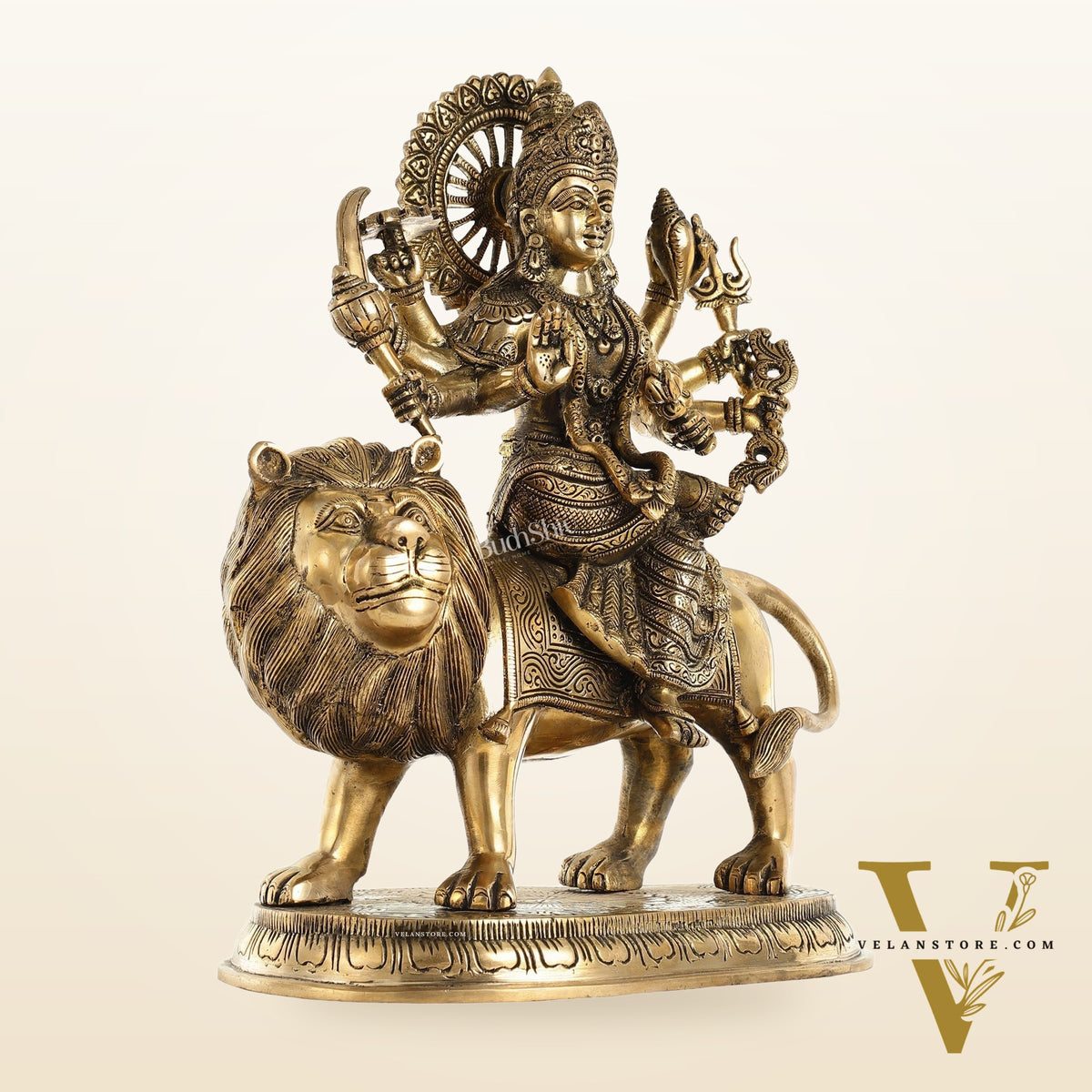 Superfine Brass Goddess Durga Idol - 14 Inch
