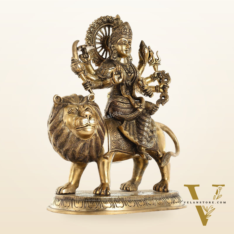 Superfine Brass Goddess Durga Idol - 14 Inch