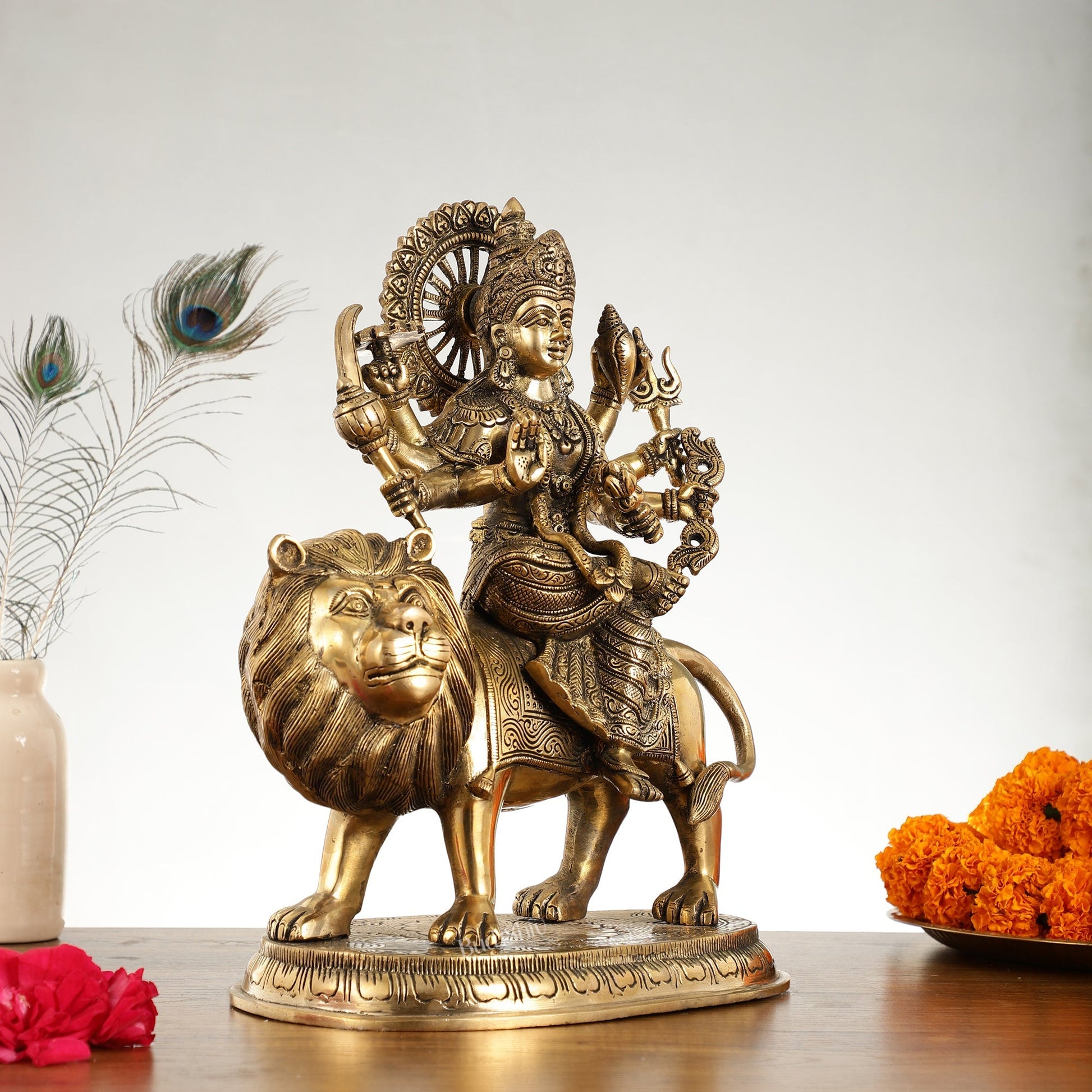 Superfine Brass Goddess Durga Idol - 14 Inch