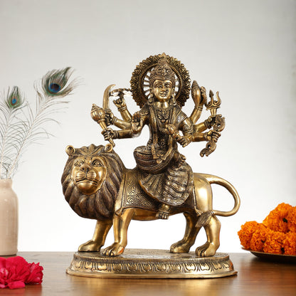 Superfine Brass Goddess Durga Idol - 14 Inch