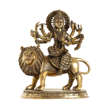 Superfine Brass Goddess Durga Idol - 14 Inch