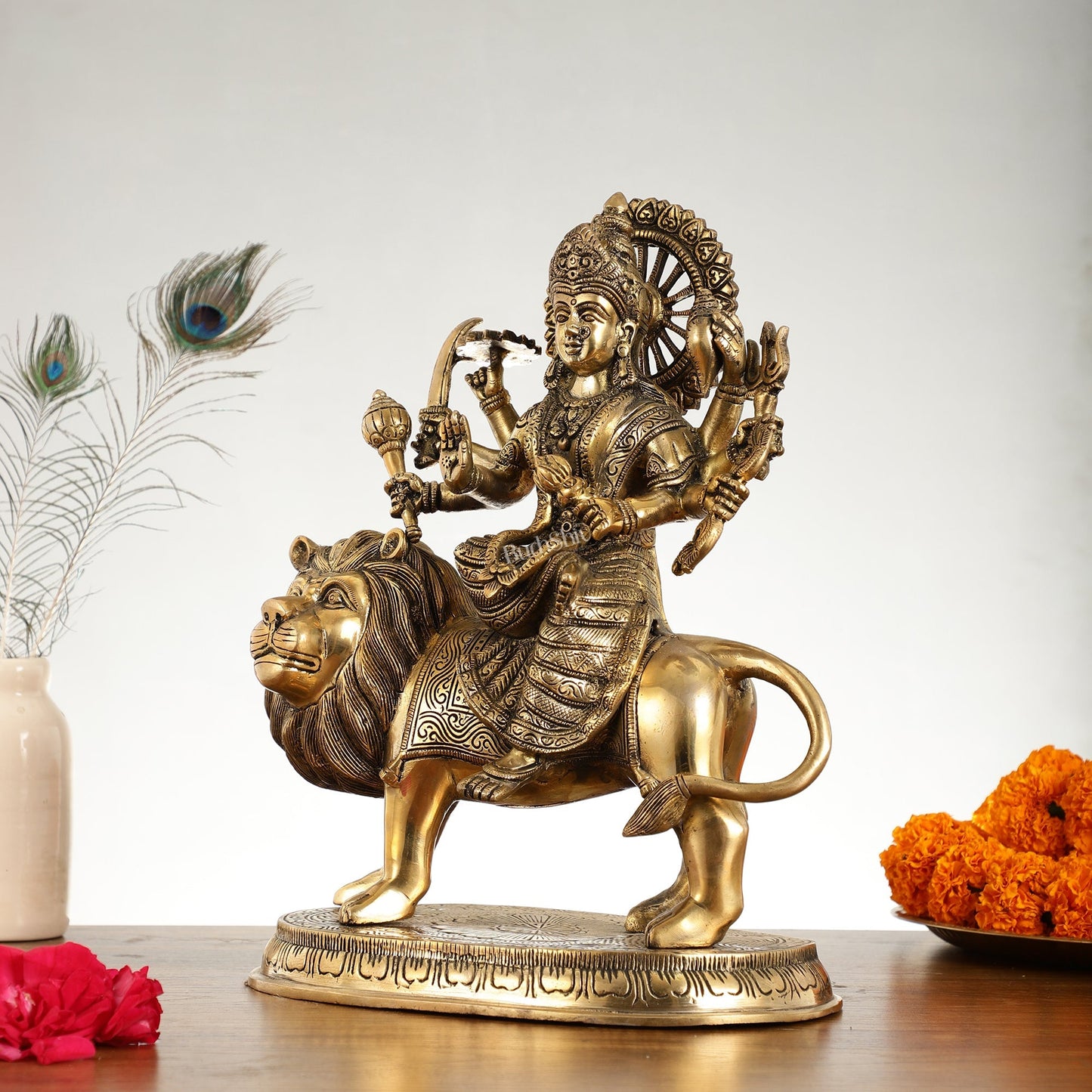Superfine Brass Goddess Durga Idol - 14 Inch