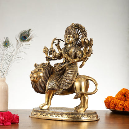 Superfine Brass Goddess Durga Idol - 14 Inch