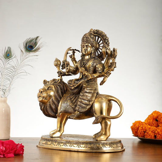 Superfine Brass Goddess Durga Idol - 14 Inch