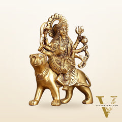 Superfine Brass Goddess Durga Seated on Tiger Idol - 5 Inch