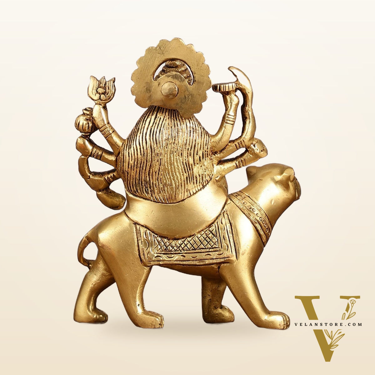 Superfine Brass Goddess Durga Seated on Tiger Idol - 5 Inch