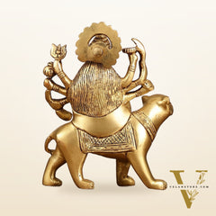 Superfine Brass Goddess Durga Seated on Tiger Idol - 5 Inch