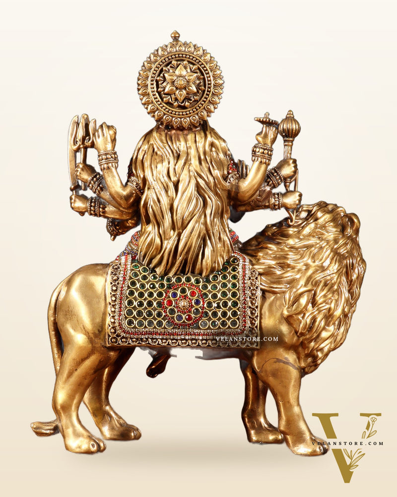 Superfine Brass Goddess Durga Sherawali Mata Idol 12" with jewellers meenakari