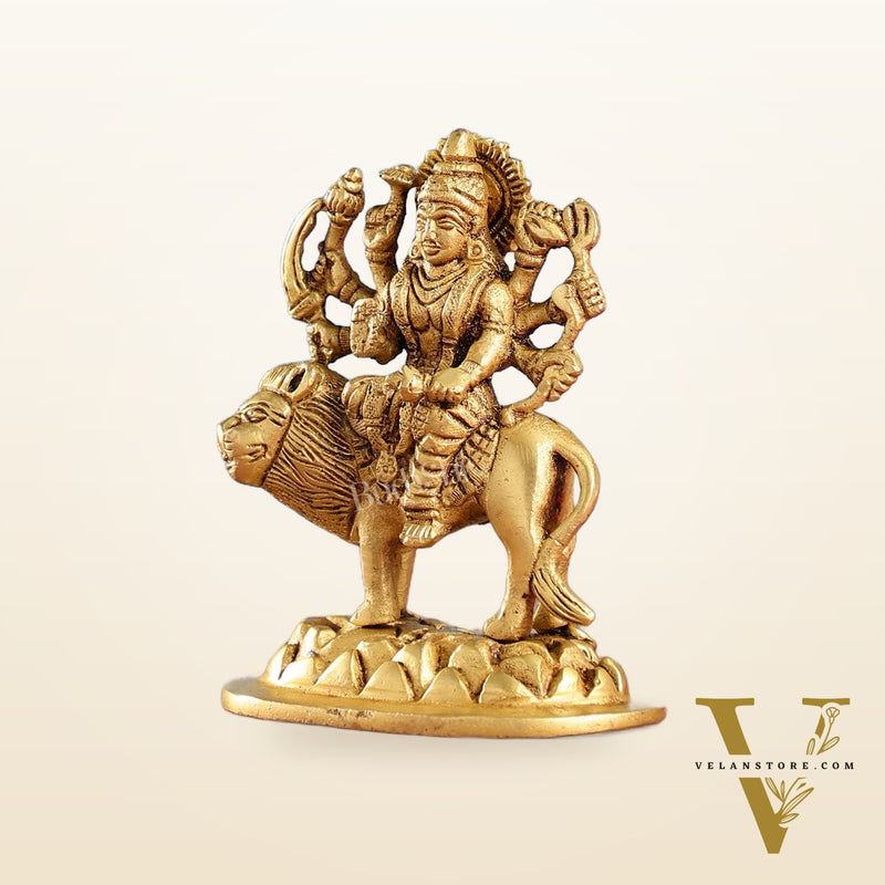 Superfine Brass Goddess Durga Sherawali Mata Murti Idol | Height 4.5 inch