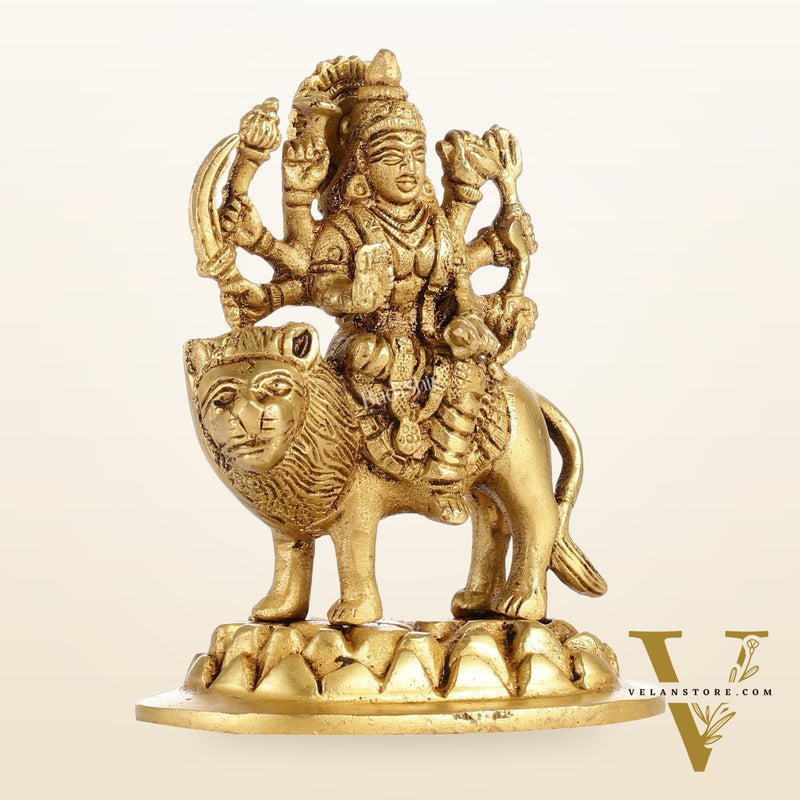 Superfine Brass Goddess Durga Sherawali Mata Murti Idol | Height 4.5 inch