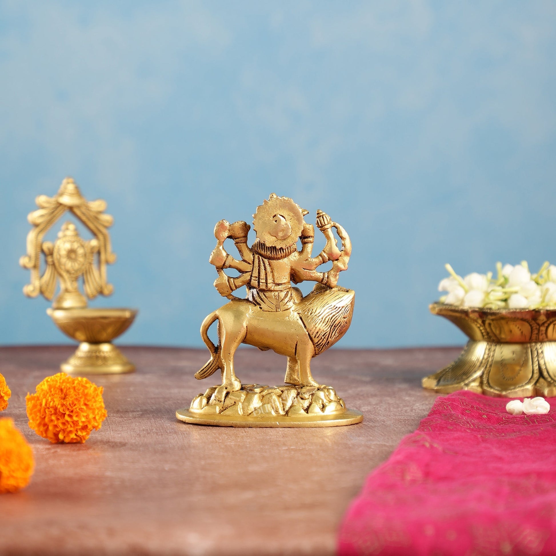 Superfine Brass Goddess Durga Sherawali Mata Murti Idol | Height 4.5 inch