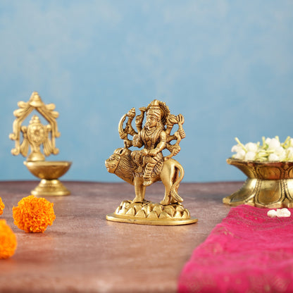Superfine Brass Goddess Durga Sherawali Mata Murti Idol | Height 4.5 inch