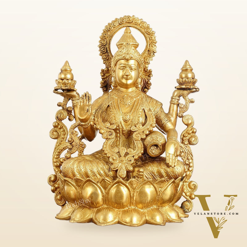 Superfine Brass Goddess Lakshmi Idol - 12.5 Inch
