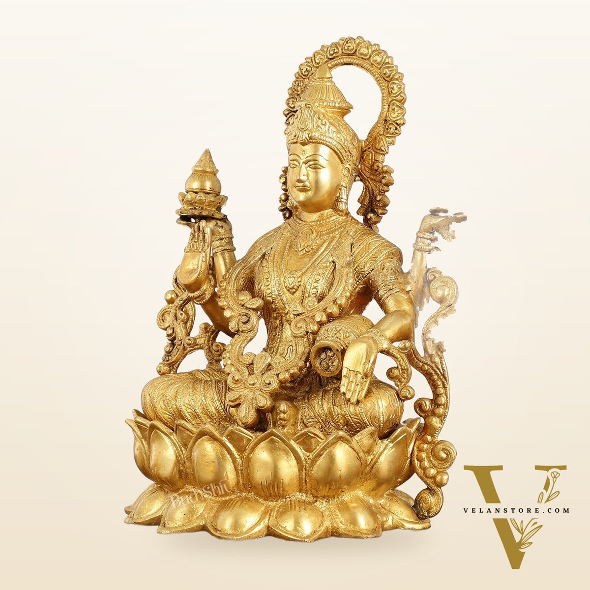 Superfine Brass Goddess Lakshmi Idol - 12.5 Inch