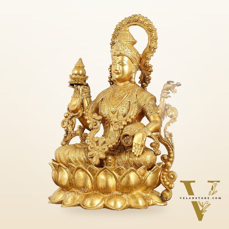Superfine Brass Goddess Lakshmi Idol - 12.5 Inch