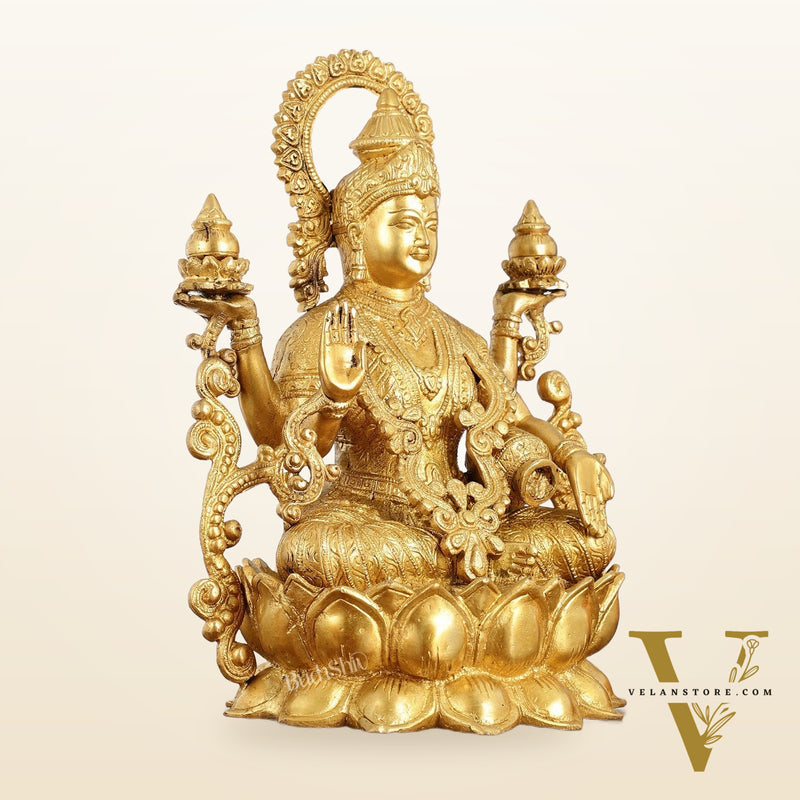 Superfine Brass Goddess Lakshmi Idol - 12.5 Inch