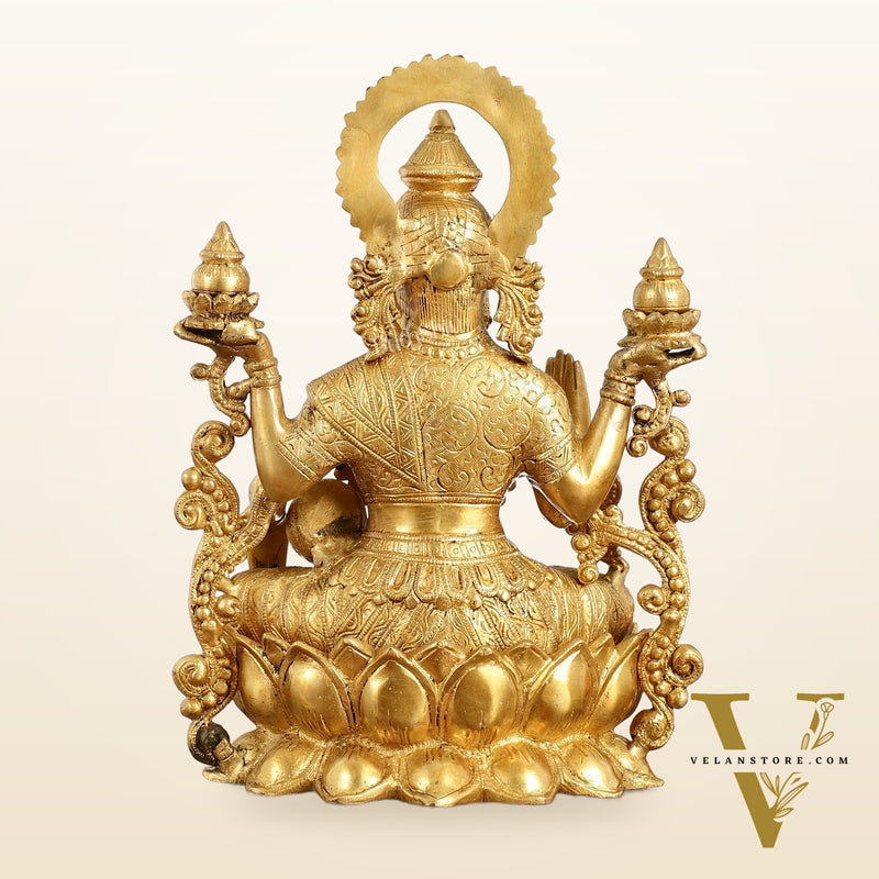 Superfine Brass Goddess Lakshmi Idol - 12.5 Inch