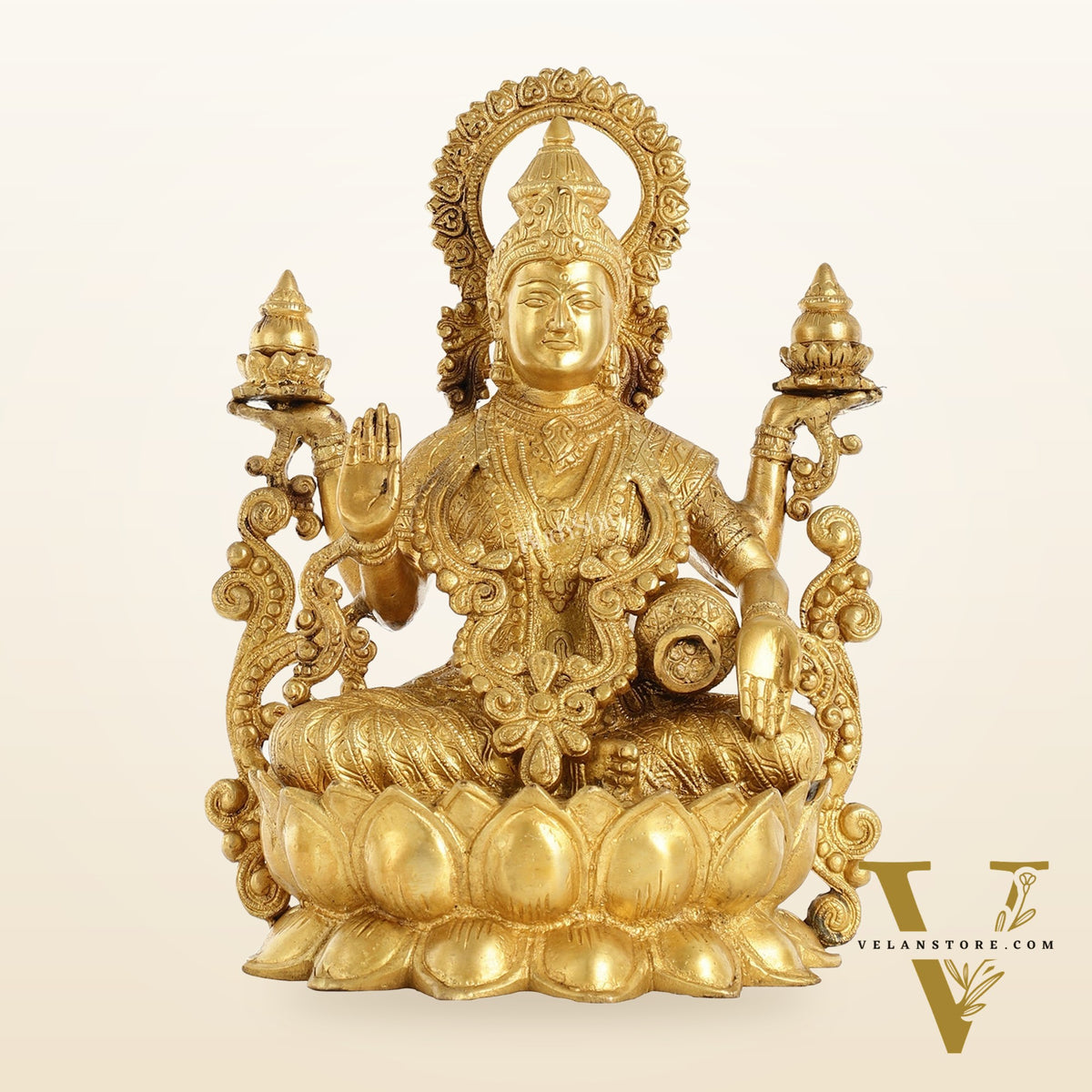 Superfine Brass Goddess Lakshmi Idol - 12.5 Inch