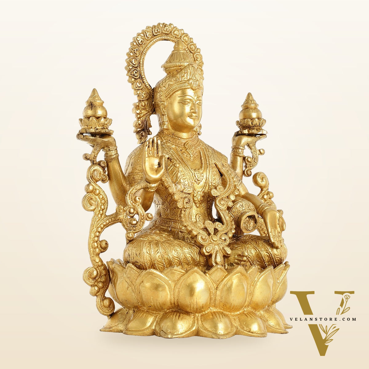 Superfine Brass Goddess Lakshmi Idol - 12.5 Inch