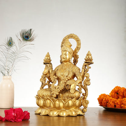 Superfine Brass Goddess Lakshmi Idol - 12.5 Inch